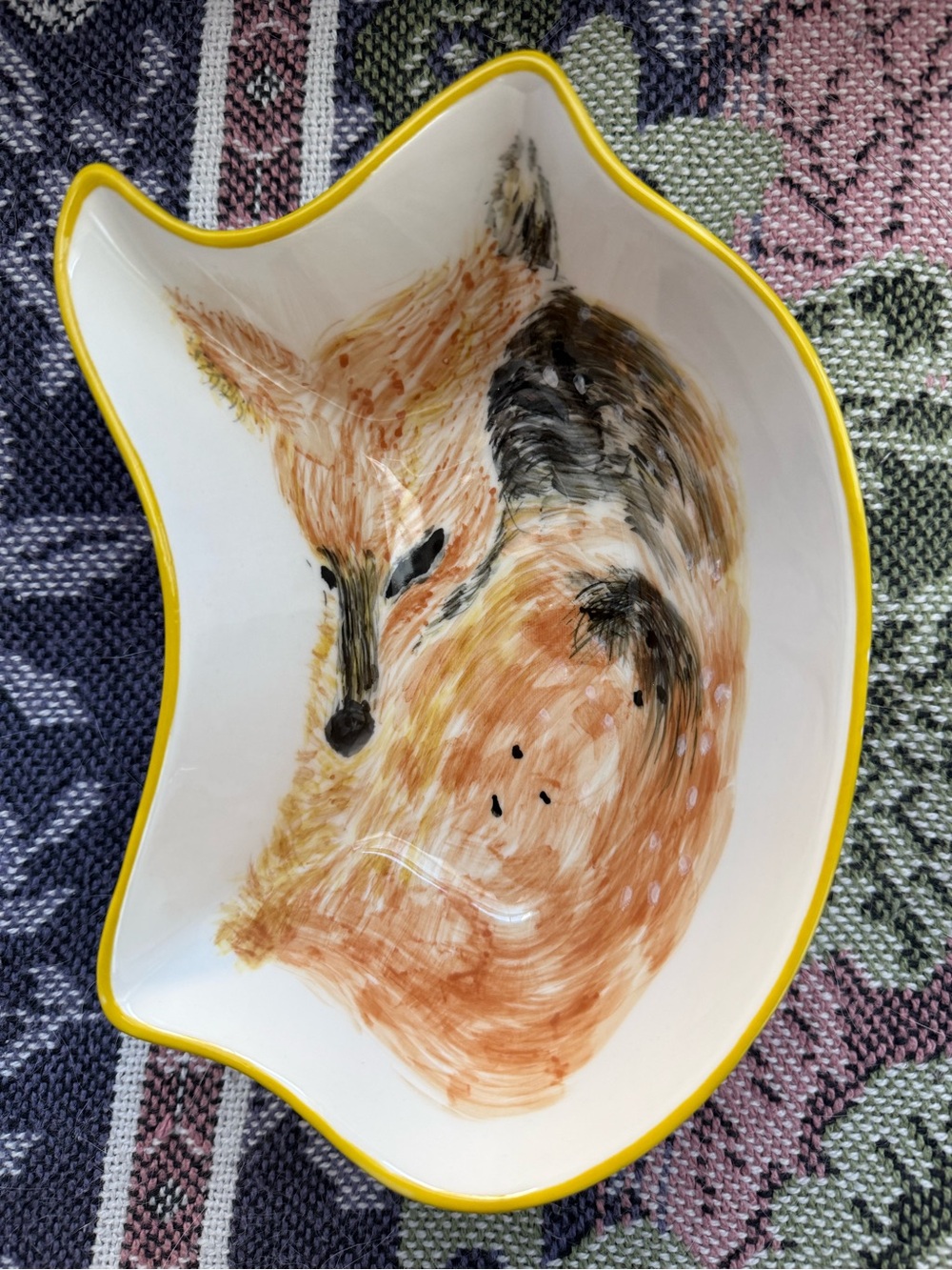 Hand painted Deer Trinket Dish Bowl Decor Cottagecore Artsy Bohemian Solid
